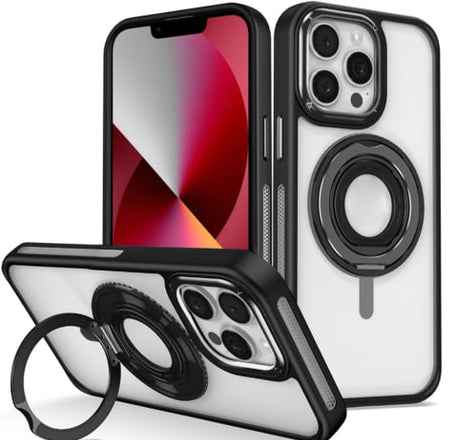 Skin Feel Transparent Case w/ Silicone Ring Holder - BLACK for iPhone 13 Pro Max (Only Ground Shippi