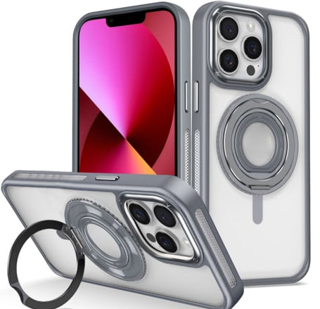 Skin Feel Transparent Case w/ Silicone Ring Holder - GRAY for iPhone 13 Pro Max (Only Ground Shippin