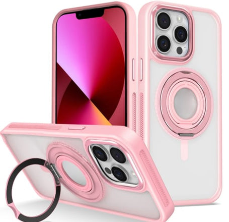 Skin Feel Transparent Case w/ Silicone Ring Holder - PINK for iPhone 13 Pro Max (Only Ground Shippin