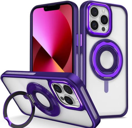 Skin Feel Transparent Case w/ Silicone Ring Holder - PURPLE for iPhone 13 Pro Max (Only Ground Shipp