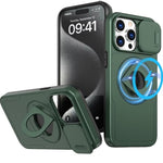 Ring Stand Case & Camera Lens Sliding Cover - DARK GREEN for iPhone 13 Pro Max (Only Ground Shipping)