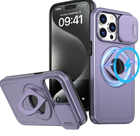 Ring Stand Case & Camera Lens Sliding Cover - PURPLE for iPhone 13 Pro Max (Only Ground Shipping)