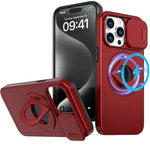 Ring Stand Case & Camera Lens Sliding Cover - RED for iPhone 15 Pro (Only Ground Shipping)