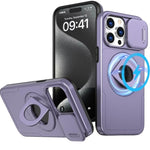 Ring Stand Case & Camera Lens Sliding Cover - PURPLE for iPhone 15 Pro Max (Only Ground Shipping)