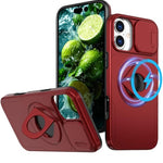 Ring Stand Case & Camera Lens Sliding Cover - RED for iPhone 16 (Only Ground Shipping)