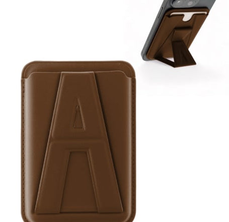 A Design Leather Magnetic Card Wallet Holder w/Stand - BROWN (Only Ground Shipping)