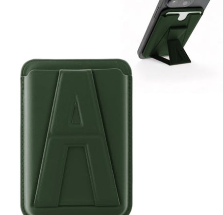 A Design Leather Magnetic Card Wallet Holder w/Stand - GREEN (Only Ground Shipping)