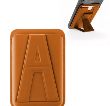 A Design Leather Magnetic Card Wallet Holder w/Stand - ORANGE (Only Ground Shipping)