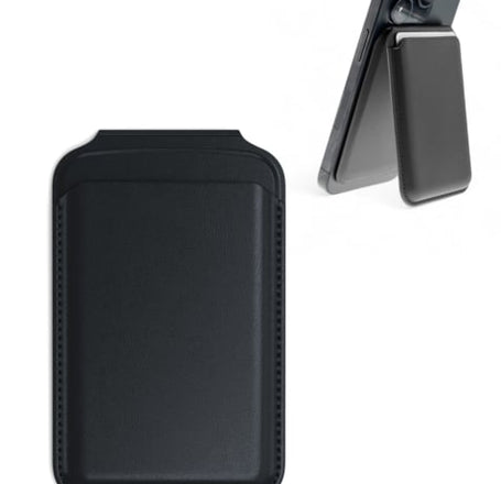 Leather Magnetic Card Wallet Holder w/Stand - BLACK (Only Ground Shipping)