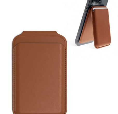 Leather Magnetic Card Wallet Holder w/Stand - BROWN (Only Ground Shipping)