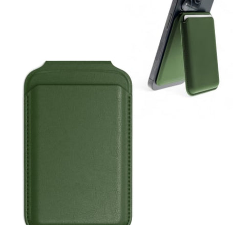 Leather Magnetic Card Wallet Holder w/Stand - GREEN (Only Ground Shipping)