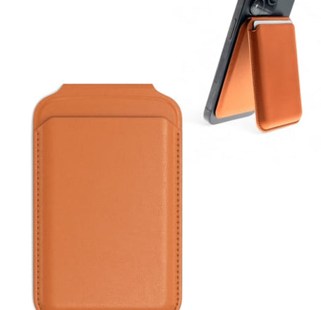 Leather Magnetic Card Wallet Holder w/Stand - ORANGE (Only Ground Shipping)