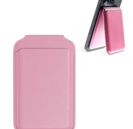 Leather Magnetic Card Wallet Holder w/Stand - PINK (Only Ground Shipping)