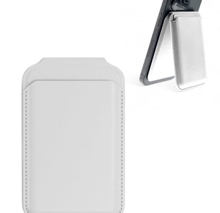 Leather Magnetic Card Wallet Holder w/Stand - WHITE (Only Ground Shipping)