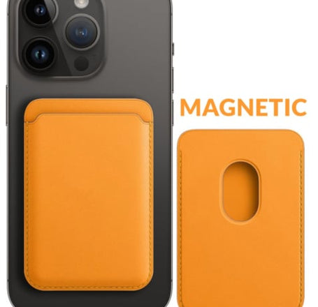 Leather Magnetic Card Wallet Holder - ORANGE (Only Ground Shipping)