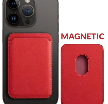 Leather Magnetic Card Wallet Holder - RED (Only Ground Shipping)