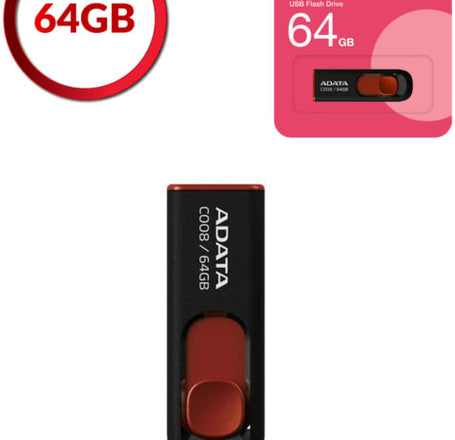 Adata C008 Retractable Capless USB Flash Drive - 64GB (RED)