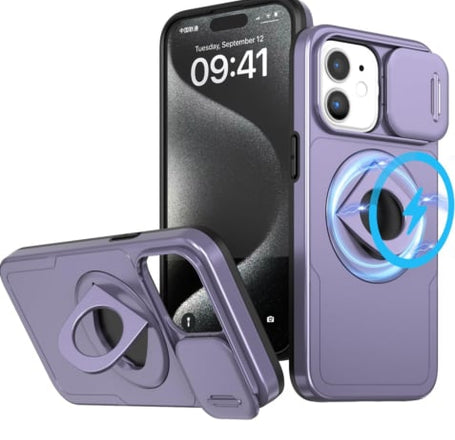 Ring Stand Case & Camera Lens Sliding Cover - PURPLE for iPhone 11 (Only Ground Shipping)