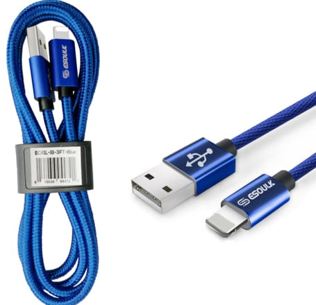 Esoulk USB A-L Braided Charging Cable (BLUE) (3ft)