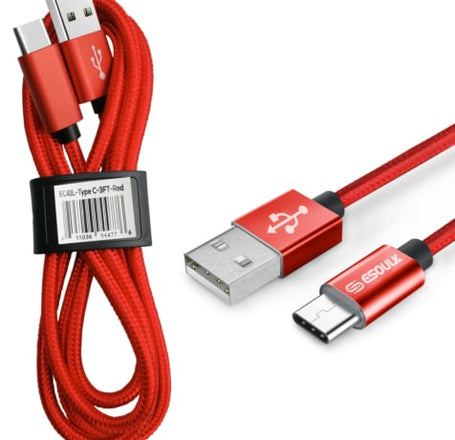 Esoulk USB A-C Braided Charging Cable (RED) (3ft)