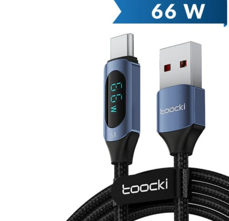 Toocki USB A-C Fast Charging Data Cable w/ Display (BLUE) (66W) (6ft)