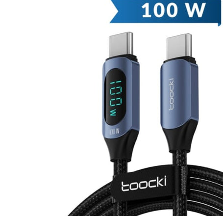 Toocki USB C-C Super Fast Charging Data Cable w/ Display (BLUE) (100W) (6ft)