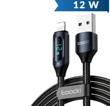 Toocki USB A-L Fast Charging Data Cable w/ Display (BLACK) (12W) (6ft)