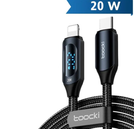 Toocki USB C-L Fast Charging Data Cable w/ Display (BLACK) (20W) (6ft)