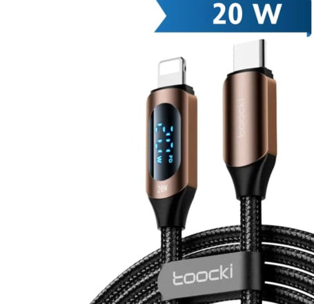 Toocki USB C-L Fast Charging Data Cable w/ Display (BROWN) (20W) (6ft)