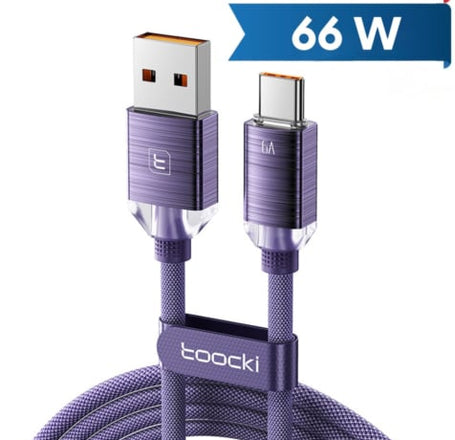 Toocki USB A-C Crystal Fast Braided Charging Data Cable (PURPLE) (66W) (6ft)