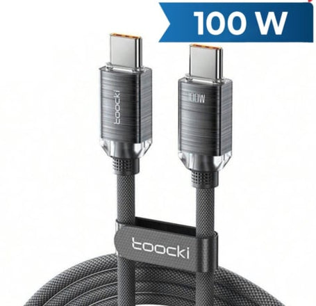 Toocki USB C-C Crystal Fast Braided Charging Data Cable (BLACK) (100W) (6ft)