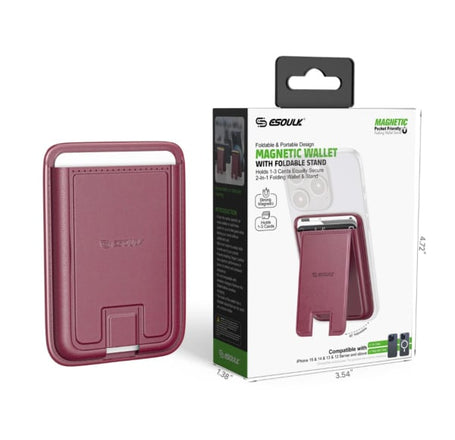 Esoulk Magnetic Wallet w/ Foldable Stand (MAROON) (Only Ground Shipping)