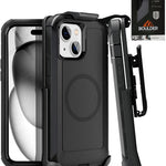 xBase Boulder Heavy-Duty MagSafe Co-Molded Rugged Protective Case withBelt Clip Holster - BLACK for iPhone 15