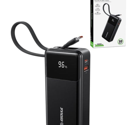 Esoulk Bulit-In USB-C Cable Powerbank (10000mAh / 30W) (BLACK) (Only Ground Shipping)