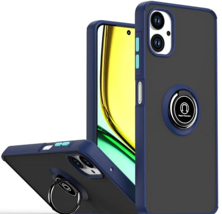 Galaxy A06 Hard PC Rear / Soft TPU Colorful Border Case with I-ring Holder - NAVY BLUE (Only Ground Shipping)