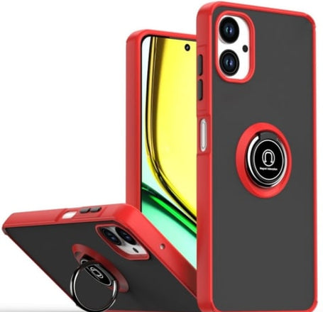 Galaxy A06 Hard PC Rear / Soft TPU Colorful Border Case with I-ring Holder - RED (Only Ground Shipping)