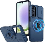 Ring Stand Case & Camera Lens Sliding Cover - BLUE for Galaxy A35 (Only Ground Shipping)