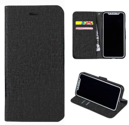 iPhone X / XS Cotton Texture Wallet Case - BLACK (Only Ground Shipping)