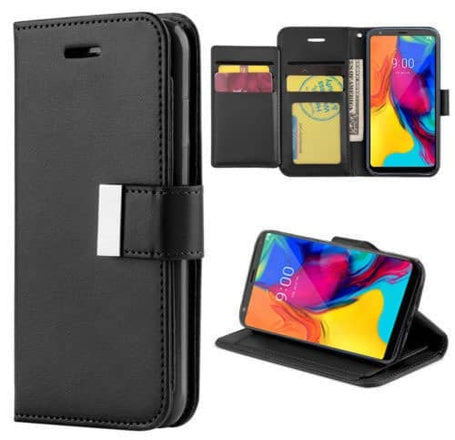 LG Stylo 5 Design Wallet with Extra Pocket Case - BLACK (Only Ground Shipping)