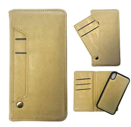 Genuine Leather Magnetic Wallet Case with Credit Card Slot - GOLD for iPhone 8P / 7P / 6SP / 6P (Only Ground Shipping)