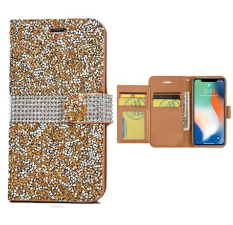 Diamond Crystal Wallet Case - GOLD for iPhone XR (Only Ground Shipping)