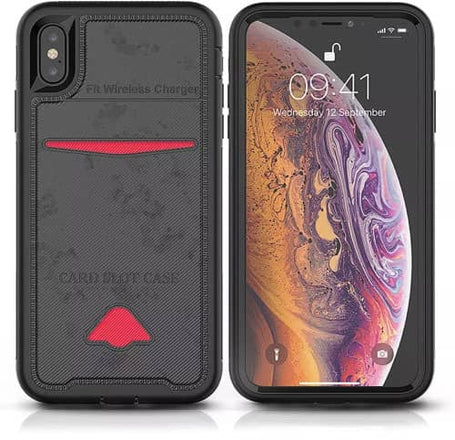 iPhone X / XS Leather Card Slots Wallet 2in Hybrid Case - BLACK (Only Ground Shipping)