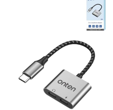 Onten 2in1  USB C to AUX + Charging Converter (With Chip)