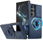 Ring Stand Case & Camera Lens Sliding Cover - BLUE for Galaxy S21 Ultra (Only Ground Shipping)