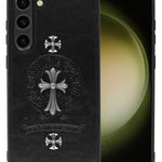 Galaxy S23 Plus Leather Case w/ Metal Ornaments - CROSS (Only Ground Shipping)