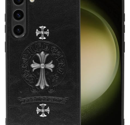 Galaxy S23 Plus Leather Case w/ Metal Ornaments - CROSS (Only Ground Shipping)