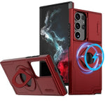 Ring Stand Case & Camera Lens Sliding Cover - RED for Galaxy S23 Ultra (Only Ground Shipping)