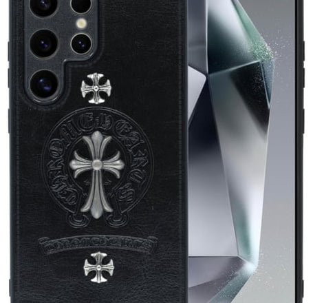 Galaxy S24 Ultra Leather Case w/ Metal Ornaments - CROSS (Only Ground Shipping)