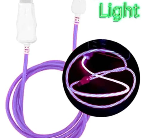 Visible USB A-C Flowing LED Fast Charging Cable (PURLE) (3ft)