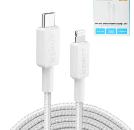 Anker 322 USB C-Lightning MFI Braided Charging Cable (WHITE) (3ft)